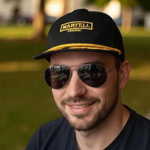 Retro Martell Cognac Rope Zipback Hat Black Gold - Picture 1 of 6