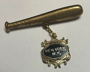 Vintage Brass Baseball Bat Souvenir Lapel Pin NYC New York Yankees - Picture 1 of 3