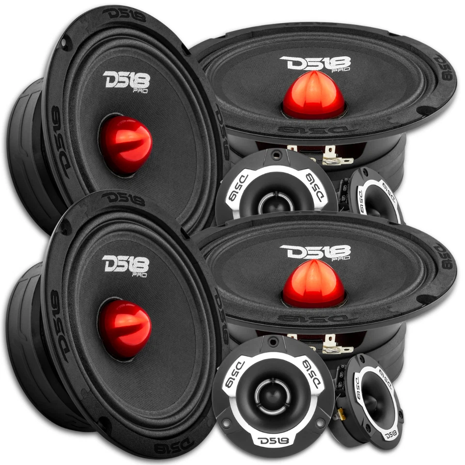 4x DS18 PRO-GM6B 6.5" Midrange Bullet Speakers 4x PRO-TWX1 Super Tweeters - Image 1 of 4
