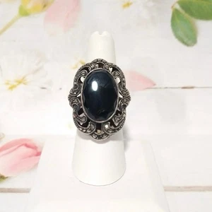 Anillo para mujer negro ónix marcasita plata de ley 925 antiguo alemán talla 7,75 - Imagen 1 de 20