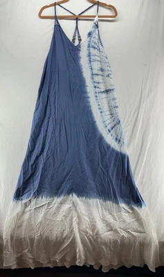 Maxi Vestido Elan Correa Espagueti Azul Blanco Tie Dye Talla Grande Nuevo Foto 1 de 4
