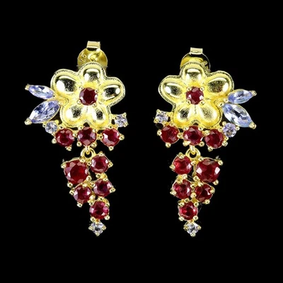 925 Sterling Silver Earrings Marquise Tanzanite 6x3mm Ruby Gemstone Jewelry - Image 1 of 4