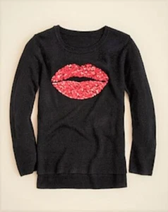 AQUA Girls' Sequin Lips Sweater, Black/Pink, Size M, MSRP $54 - Picture 1 of 1