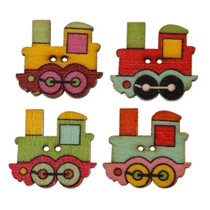 The Bead and Button Box - Wooden Train Design Sewing Buttons, 25 x 22mm.  - Picture 1 of 2