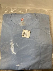 NIB 2 Hanes Short-Sleeve Pocket T-Shirts Men's TAGLESS Cotton 2XL Light Blue - Picture 1 of 6