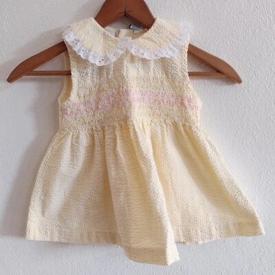 Vestido Carters Vintage Sin Mangas Calado Amarillo Blanco Rayas Cuello Encaje 18M Foto 1 de 4