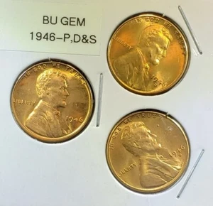 Set of BU 1946, P, D & S Lincoln Wheat Cents from OBW Rolls - Picture 1 of 2