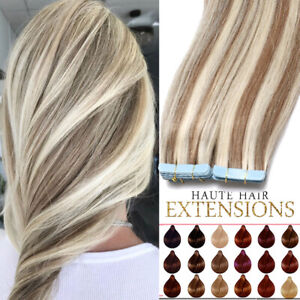 AAAA+ Tape In 100% Remy Human Hair Extensions Full Head Skin Weft 20PCS 40PCS