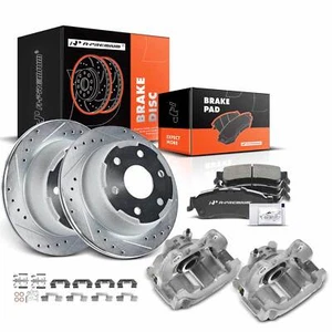 New Rear Drilled Brake Rotor & Ceramic Brake Pads & Caliper for Chevy Astro GMC - Picture 1 of 11