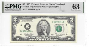 1995*  CLEVELAND MILLENNIUM STAR $2 FRN PMG 63 CHOICE  UNC. "MINOR THINNING" - Picture 1 of 2