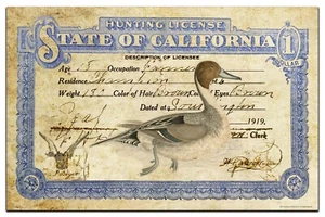 Vintage California Duck Hunting License Art Print 11x17 Calls Decoys Wall Decor - Picture 1 of 1