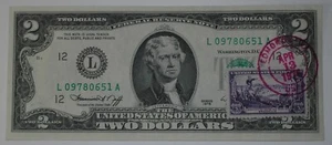1976 2 Dollar Bill First Day Issue Stamped Edmonds WA Very Rare with 1951 stamp - Picture 1 of 2