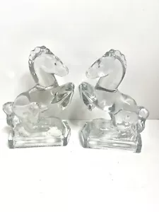 Vintage 1940’s Fostoria Glass Company Rearing Glass Horse Bookends - Picture 1 of 8