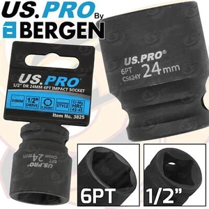US PRO 24mm Shallow Impact Socket 1/2" Drive 24mm 6 Point Single Hex Impact CR-V - Picture 1 of 5