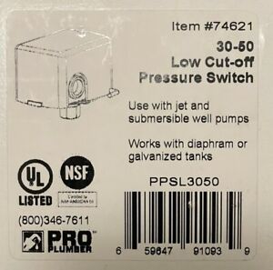 ProPlumber Pressure Switch 30-50 PSI for jet & submersible well pumps - PPSL3050