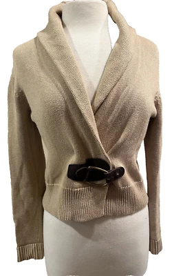 Cárdigan envolvente de algodón tostado Lauren Ralph Lauren talla PM cierre de ribete de cuero # 6356 Foto 1 de 4