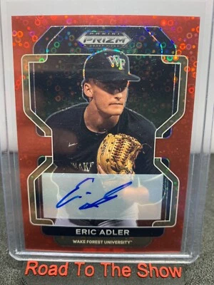2022 Prizm Draft Picks Baseball Base Auto Red Disco Rookie Eric Adler RC /99 - Image 1 of 3