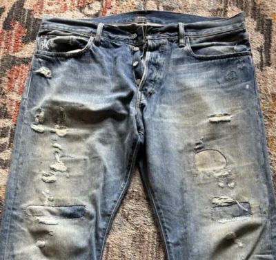 Винтажные ковбойские пэчворк джинсы поло Ralph Lauren Aztec Sportsman 35 32 - Изображение 1 из 4