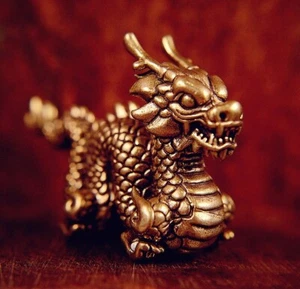 Brass Dragon Animal Statue Small Sculpture Tabletop Figurine Home Decor Gifts - Picture 1 of 9