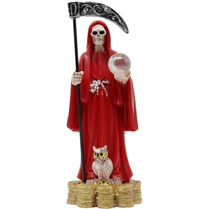 Santa Muerte 5" Holy Death Grim Reaper Holding Globe & Scythe Red Color Tunic - Picture 1 of 2
