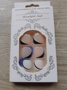 False Nails Nude Black Swirl White Sparkle Bling Stripe Pattern Press On - Picture 1 of 1