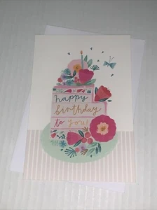 Hallmark Birthday Blank Card: Simple Fun Tiered Cake Floral Butterfly Glittered - Picture 1 of 6