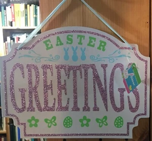 Saluti di Pasqua cristiani 13x9 3/4" cartone pesante nuovo con etichette decorazione da appendere da parete - Foto 1 di 1
