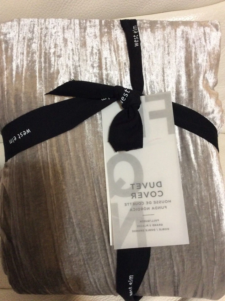 West Elm Lush Crinkle Velvet F/Q Duvet Cover New Platinum Gray NWT Queen - Image 1 of 1
