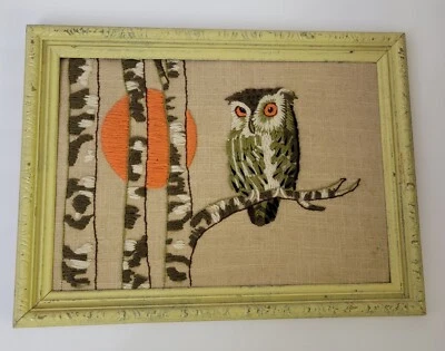 Cuadro enmarcado vintage de búho crewelwork 16 x 12" Foto 1 de 2