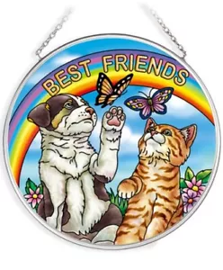 LAST ONE Amia DIVERSIFIED Painted Glass Circle Suncatcher Cat & Dog FREE SHIP - Picture 1 of 1
