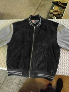 Vintage Free Country Mens Varsity Leather Jacket Black distressed Bomber Large - Picture 1 of 9