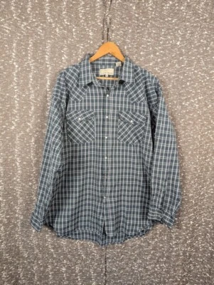 Vintage Eagle Crest Pearl Snap Western Long Sleeve Flannel Blue Green Plaid 2XL - Image 1 of 4