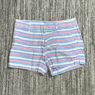 St Tropez West Womens Size 4 Striped 100% Linen Short Shorts Pink Blue White - Image 1 of 4