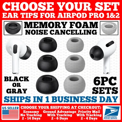 3-PAIRS Memory Foam Replacement Ear Bud Tips for Apple Airpods Pro 1&2 SM/MD/LG - Image 1 of 2