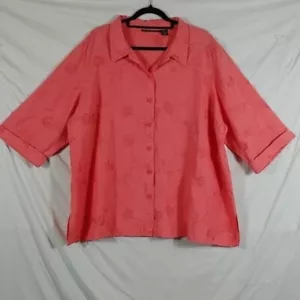 Camisa Larry Levine Para Mujer Rosa Lino Manga 3/4 Floral Talla Grande 22 W - Imagen 1 de 7