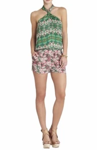 Bcbgmaxazria Casli Floral Romper Hawaiian Keyhole Halter XS Coverup w/ Pockets - Picture 1 of 10
