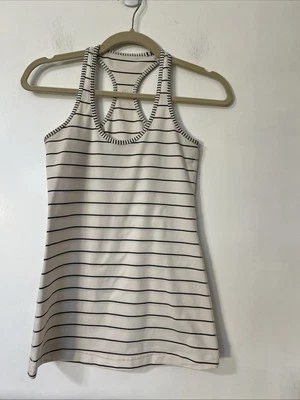 Camiseta sin mangas Lululemon crema negra a rayas espalda deportiva velocidad activa yoga talla S Foto 1 de 4
