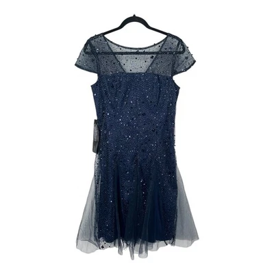 JS Collections dress Alyssa godet cocktail glitter sequins navy blue size 6 - Image 1 of 4