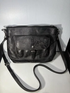 PATRICIA NASH TUSCANIA BLACK LASER LEATHER SHOULDER PURSE W/ DUST COVER - Picture 1 of 11