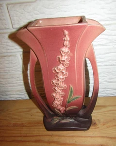 Vintage Roseville Pottery Foxglove Double Handled Vase Green/Pink 49-9 - Picture 1 of 8