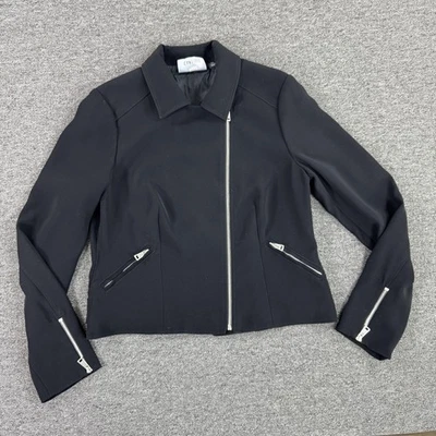 Carlisle Jacket Womens 10 Black Asymmetric Zip Moto Biker Zipper Cuffs Pockets - Image 1 of 4