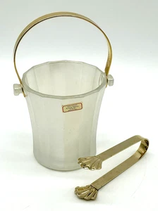 Vintage Arte Murano beschriftet mattiert Eiskübel mit goldfarbener Zange & Griff - Bild 1 von 13