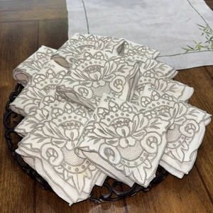 vintage hand embroidered In Madeira Off White napkins Set Of 11 - Picture 1 of 4