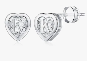Stud Earrings Girls Women Heart K Initial Stud Earring 14K Gold Plated Earrings - Picture 1 of 6