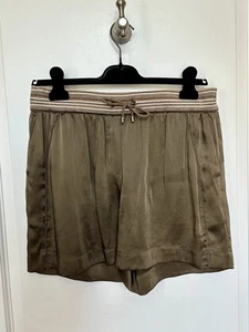 $1,710 Brunello Cucinelli Womens Green Drawstring Silk Wool Shorts Size Medium - Picture 1 of 12