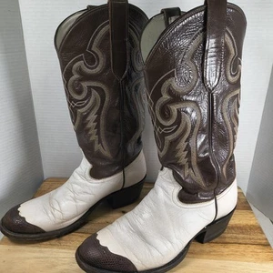 Cowtown S373 Size 9D Ivory Brown Bullhide Leather Western Cowboy Boots - Picture 1 of 23