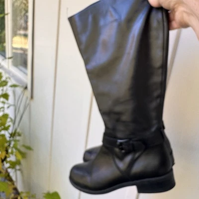 Me Too Black Leather Riding Boots Women Sz 8M Full Zip Knee High Ankle Strap - Image 1 of 4