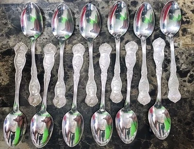 SET OF 12 ASSORTED SILVERPLATE UNITED STATES 🇺🇸 SEALS TEASPOONS/TEA SPOONS 🍵 - Image 1 of 4
