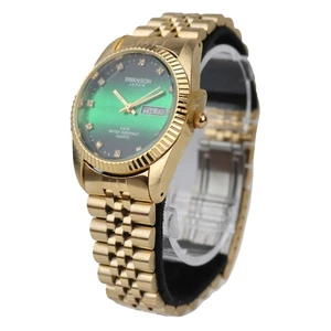 Swanson Japan Watch Men's | Green Dial Crystal Hours | Day & Date | Gold Color - Picture 1 of 7