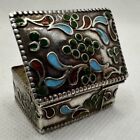 Vintage Enamel Casket Silver 925 Old Engraved Rare Jewelry Woman Floral Cover